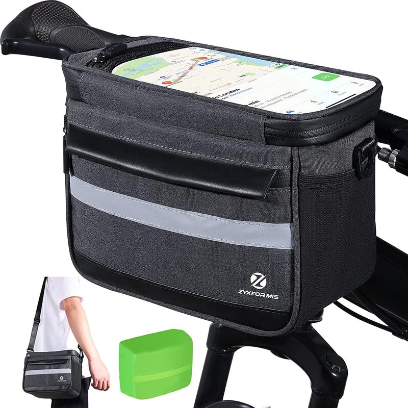 Zyxformis Bike Handlebar Bag, 6L Phone Cycling Mount Front Bags with TPU Touch Screen Phone Holder, Water Resistant Bicycle Storage Bag Bicycle Basket with Reflective strip for Bike Scooter E-bike - Image 1